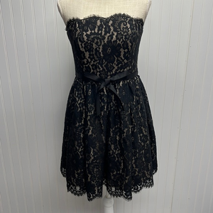 Liberated &‎ Free Genuine Denim Co. Strapless Lace Overlay Denim Dress Sz 6